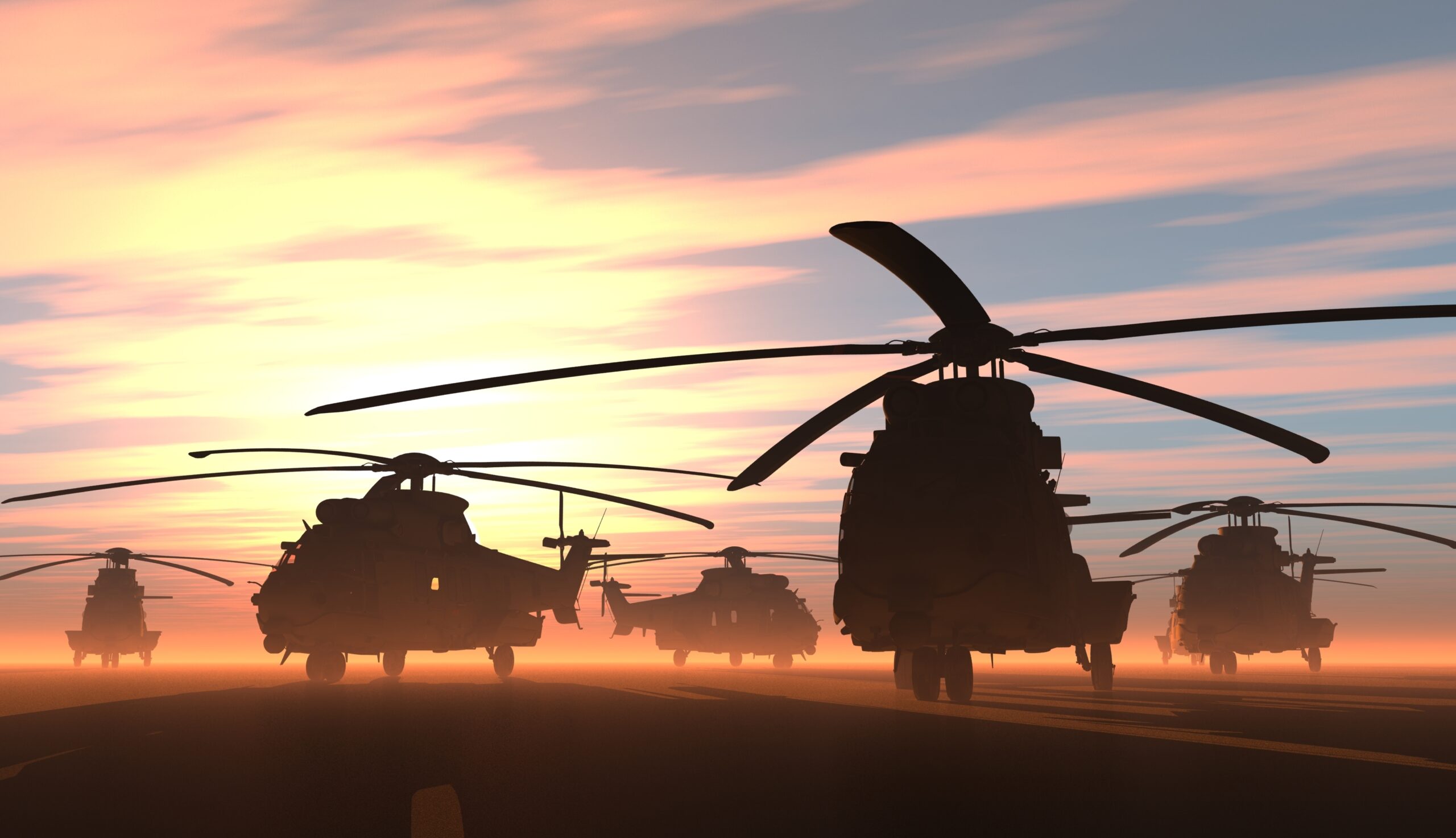 A group of military helicopters.